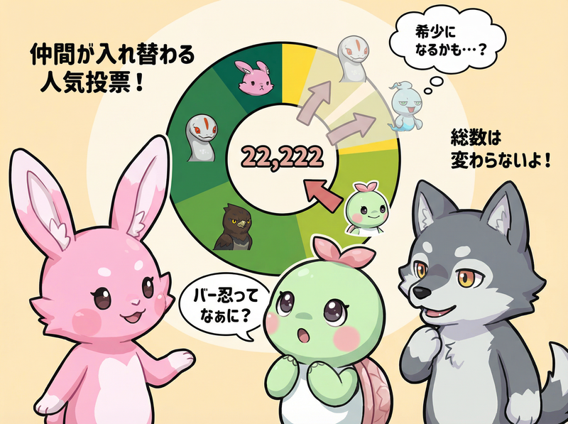 バー忍の仕組み：22,222点の総数は変わらず、キャラクターが入れ替わる